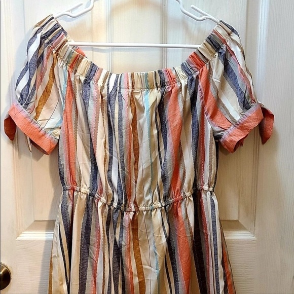 Blush size XL coral & blue striped linen look  dress slightly off shoulder - Picture 5 of 10